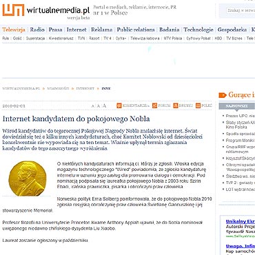 Internet kandydatem do pokojowego Nobla