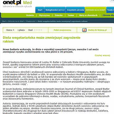 Dieta wegetariaska moe zmniejszy zagroenie rakiem