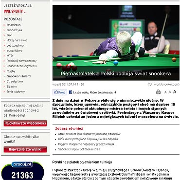 Piętnastolatek z Polski podbija świat snookera