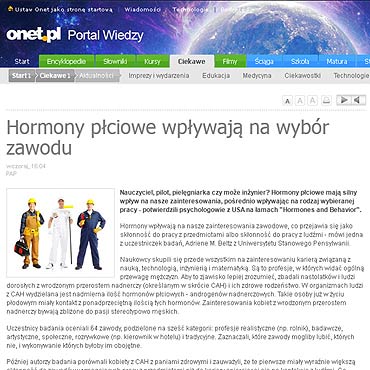 Hormony pciowe wpywaj na wybr zawodu