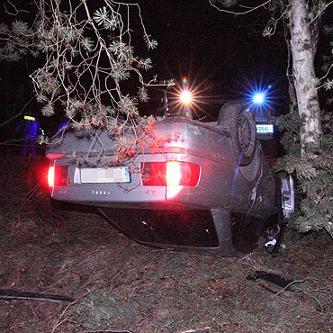 Chcia unikn potrcenia pieszych. Auto dachowao 