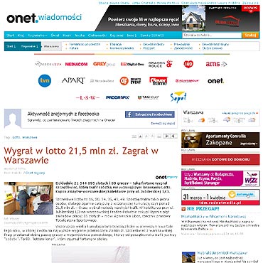 Wygra w lotto 21,5 mln zotych!