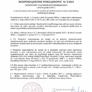 Ograniczenie uywania materiaw pirotechnicznych w wojewdztwie zachodniopomorskim
