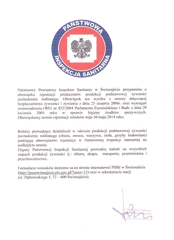Przypomnienie o obowizku rejestracji producentw produkcji ywnoci pochodzenia rolinnego