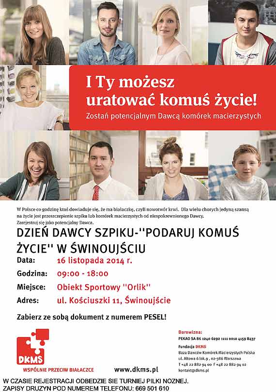I Ty moesz uratowa komu ycie! Dzie dawcy szpiku w winoujciu