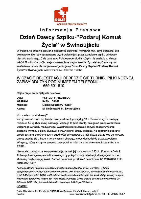 I Ty możesz uratować komuś życie! Dzień dawcy szpiku w Świnoujściu