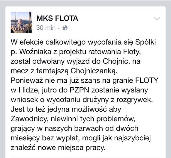 Flota zostanie wycofana z rozgrywek! To jedyna opcja aby zawodnicy znaleźli nowe miejsca pracy...
