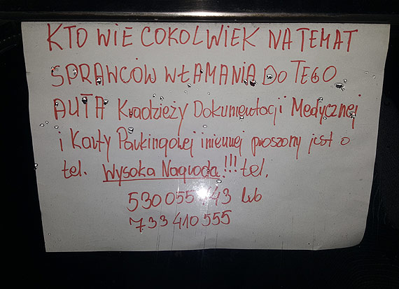 Pan Mariusz prosi o pomoc! Z jego auta zostały skradzione dokumenty medyczne, bez których nie otrzyma renty...