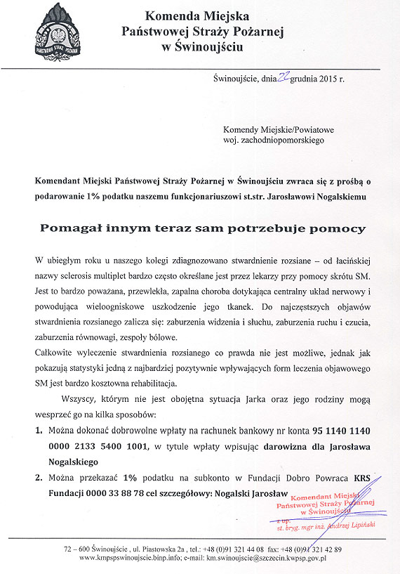 Kochani Czytelnicy! Strażak ze Świnoujścia potrzebuje Waszej pomocy!