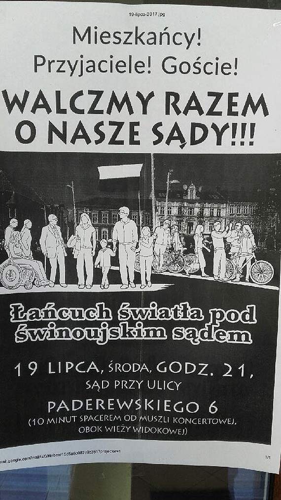 Świnoujścianie solidarni z protestującymi w Warszawie! W środę, o 21:00 będą bronić polskich sądów!