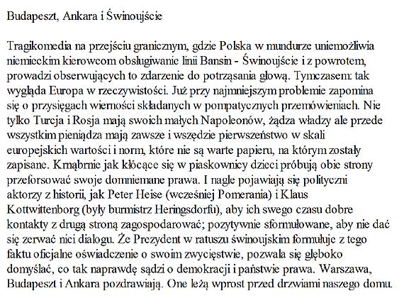 Już przy najmniejszym problemie zapomina się o przysięgach wierności składanych w pompatycznych przemówieniach - Ostseezeitung ostro o autobusowym konflikcie