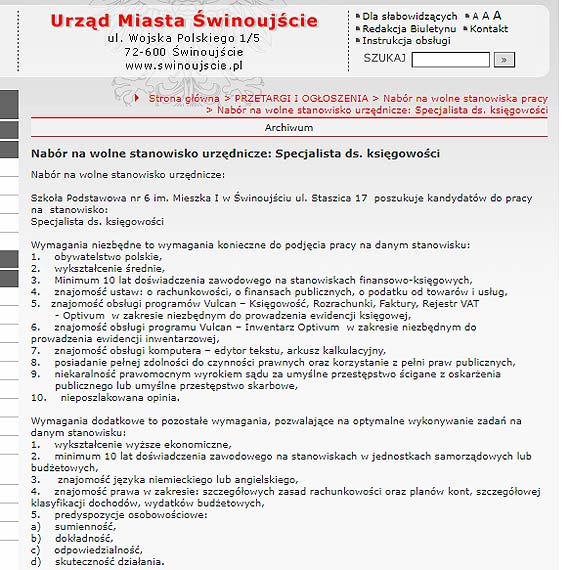 Czytelnik: Uaska fantazja urzdnikw w kwestii wymaga w ofertach pracy nie zna granicy. W podstawwce szukaj ksigowego dla NASA?