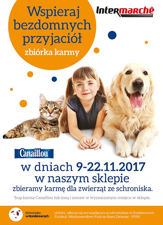 Wesprzyj bezdomne zwierzta i zostaw karm dla psw w sklepie Intermarche!