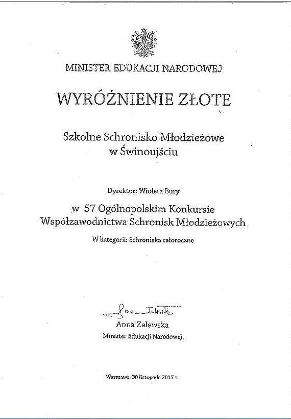 Po raz czwarty z³oto dla schroniska m³odzie¿owego dzia³aj±cego przy CEZiT