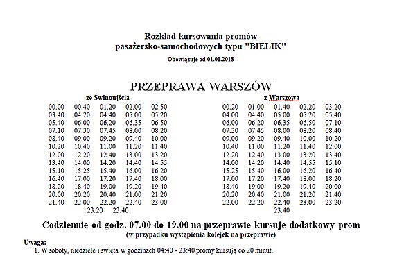 Uwaga! Zmiany w rozkadzie kursowania promw Bielik