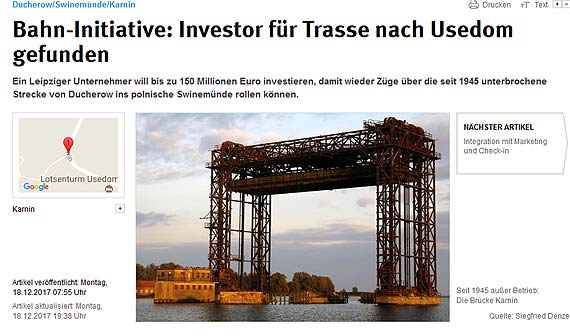 Inwestor z Lipska zainteresowany odbudow linii kolejowej z Ducherow do winoujcia!