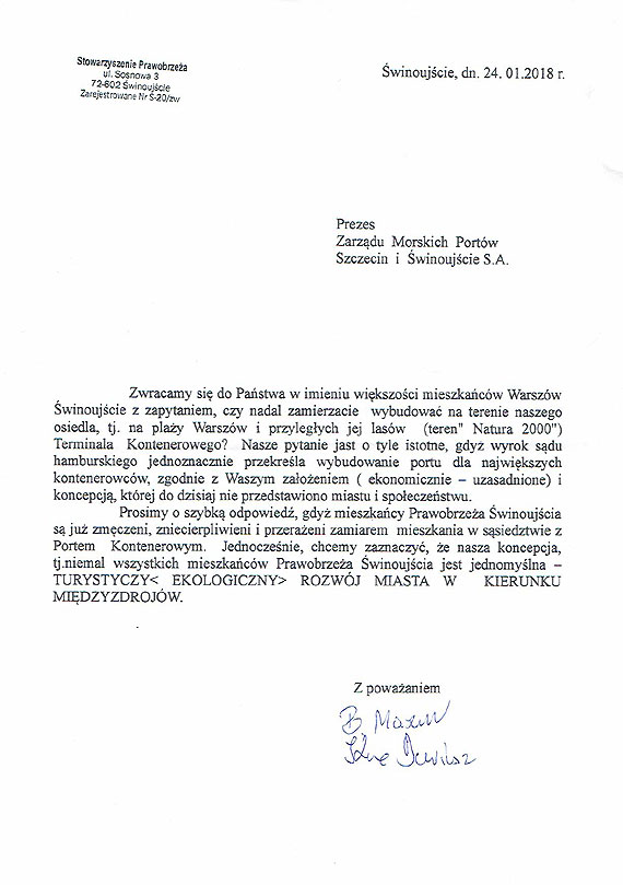 Od prawie miesica Zarzd Morskich Portw Szczecin i winoujcie zwleka z odpowiedzi na pismo mieszkacw prawobrzea