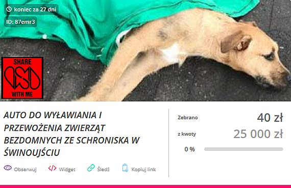 Zbirka na Auto do Wyawiania i Przewoenia Zwierzt Bezdomnych ze Schroniska w winoujciu
