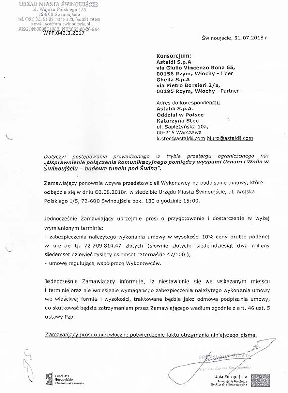 Budowa tunelu. Prezydent wyznaczył Astaldi termin
