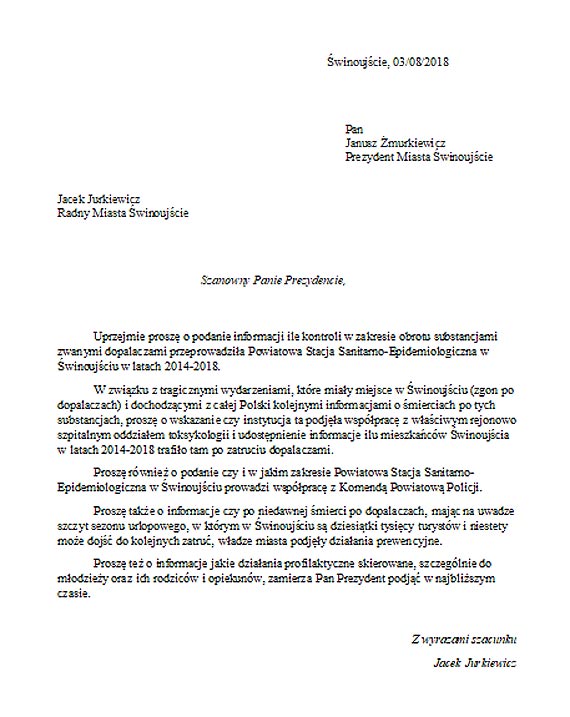 Radny Jurkiewicz interpeluje w sprawie dopalaczy