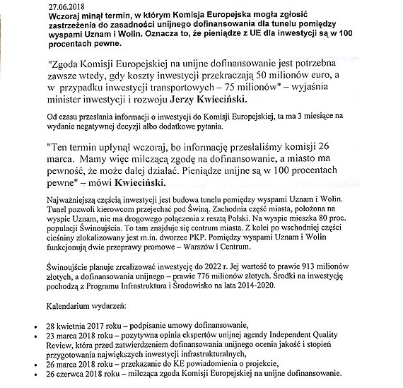Dlaczego naley wstrzyma wykonanie umowy o wybudowanie tunelu i kilka sw o programie CIEPO+ przeznaczonego dla mieszkacw winoujcia