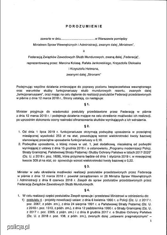 Propozycje MSWiA dla funkcjonariuszy – pena tre projektu porozumienia