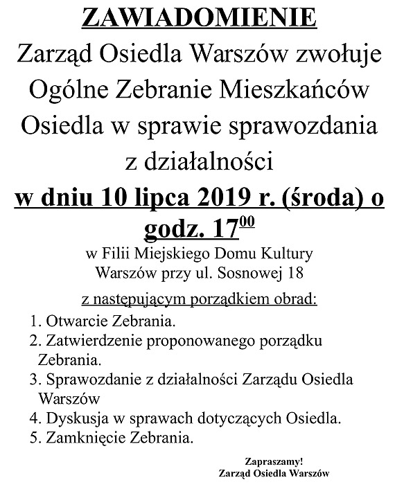 Ogóle Zebranie Mieszkańców Osiedla na Warszowie