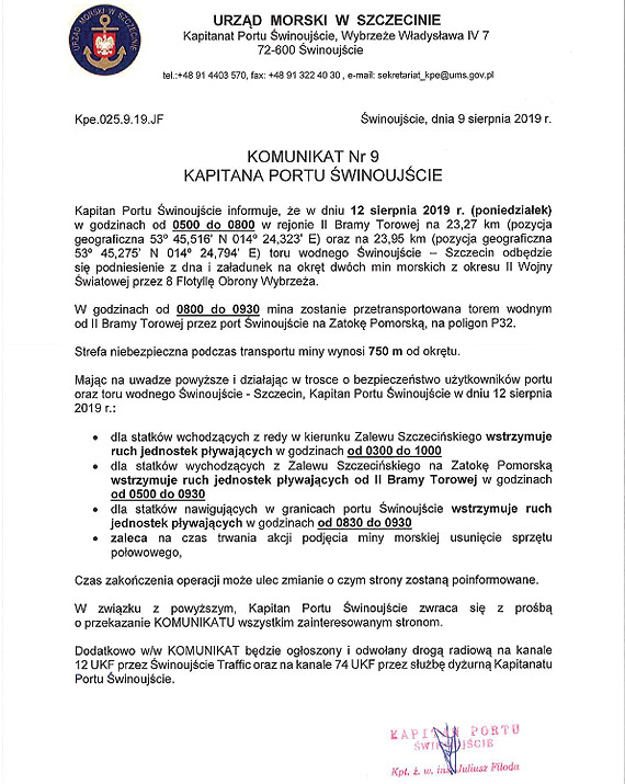 Kolejna neutralizacja niewybuchw z okresu II wojny wiatowej w winoujciu