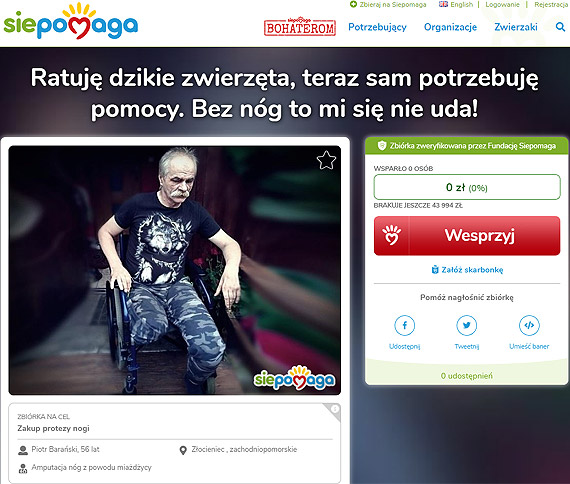 Ruszya zbirka pienidzy na zakup protezy nogi dla Pana Piotra Baraskiego! Liczy si kady grosz
