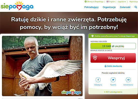 Ratuje dzikie i ranne zwierzta. Potrzebuje pomocy, by wci by im potrzebny!