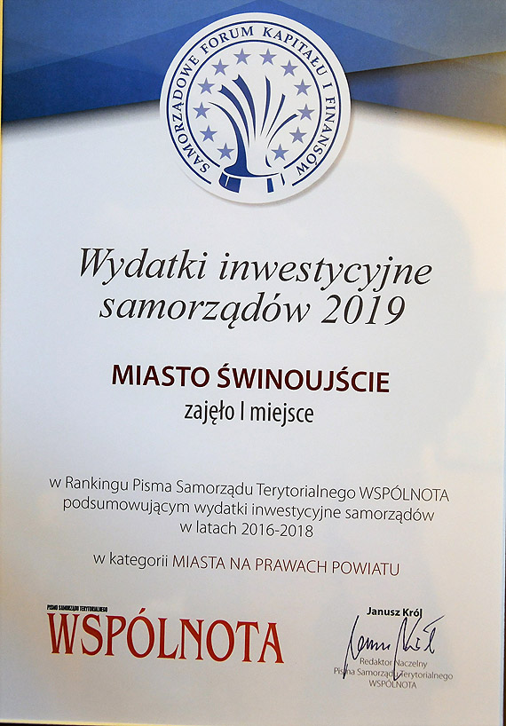 W wydatkach na inwestycje. winoujcie na szczycie samorzdowego rankingu