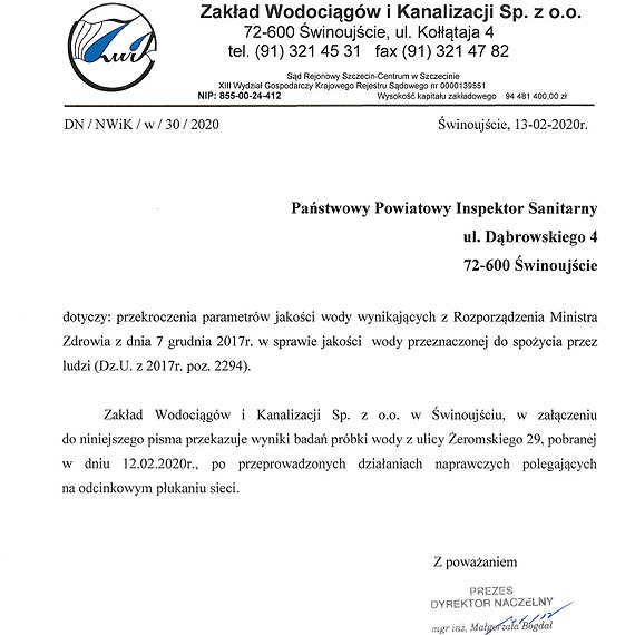 ZWiK: wyniki bada prbek wody