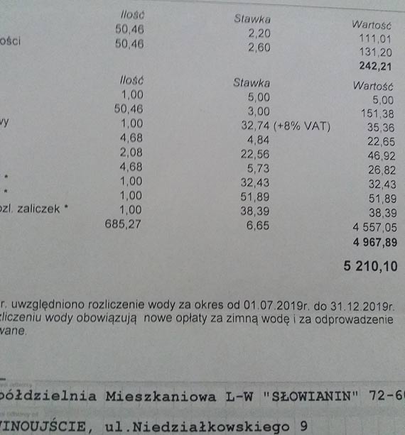 Mieszkaniec otrzyma kuriozalne rachunki ze spdzielni Sowianin