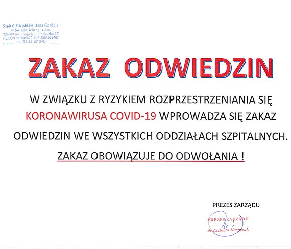 Zakaz odwiedzin w winoujskim szpitalu!