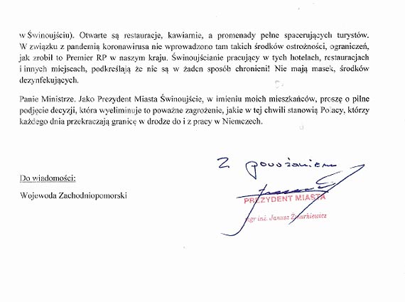 Prezydent winoujcia upomnia si o mieszkacw pracujcych w Niemczech. Znamy apel prezydenta do Ministra
