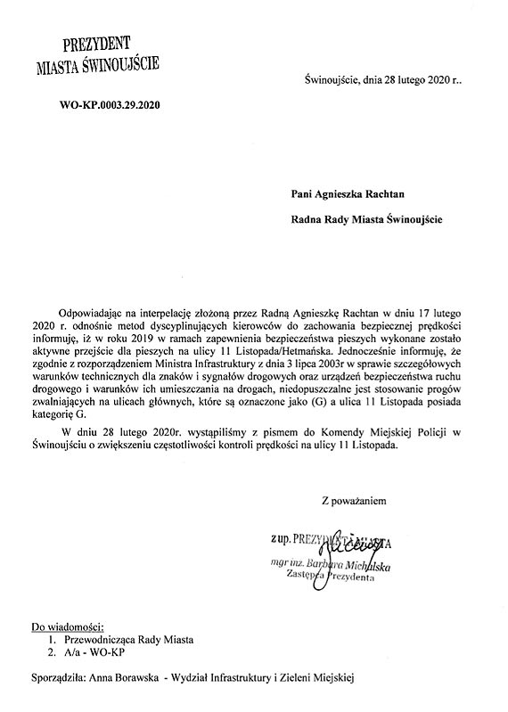 Niebezpieczna ulica - kolejna radna apeluje do prezydenta