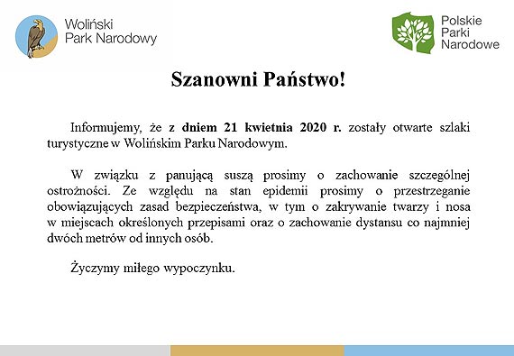 Woliński Park Narodowy otworzył szlaki turystyczne