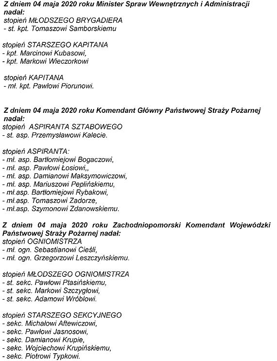 Rycerze witego Floriana maj dzi swoje wito! Awanse - take Miejskiej Komendzie Pastwowej Stray Poarnej w winoujciu!