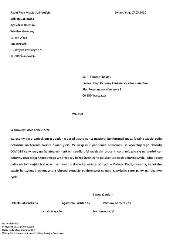 Radni Koalicji Obywatelskiej skadaj wniosek w sprawie wysokich cen paliw