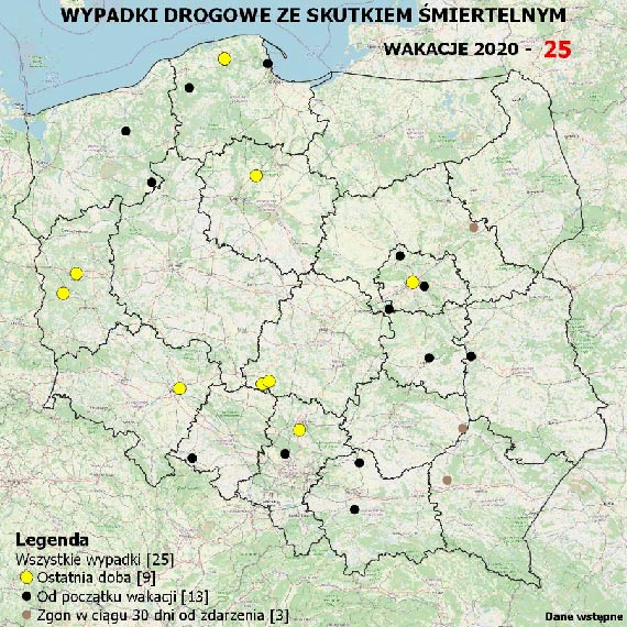 Policyjna Mapa Wypadkw Drogowych ze Skutkiem miertelnym - Wakacje 2020