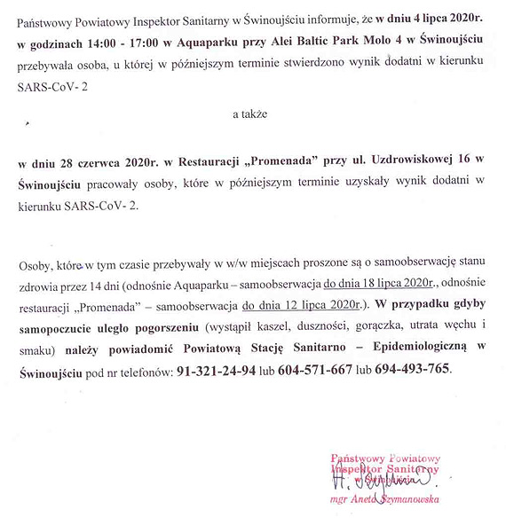 Państwowy Powiatowy Inspektor Sanitarny w Świnoujściu! Uwaga, ważny komunikat!