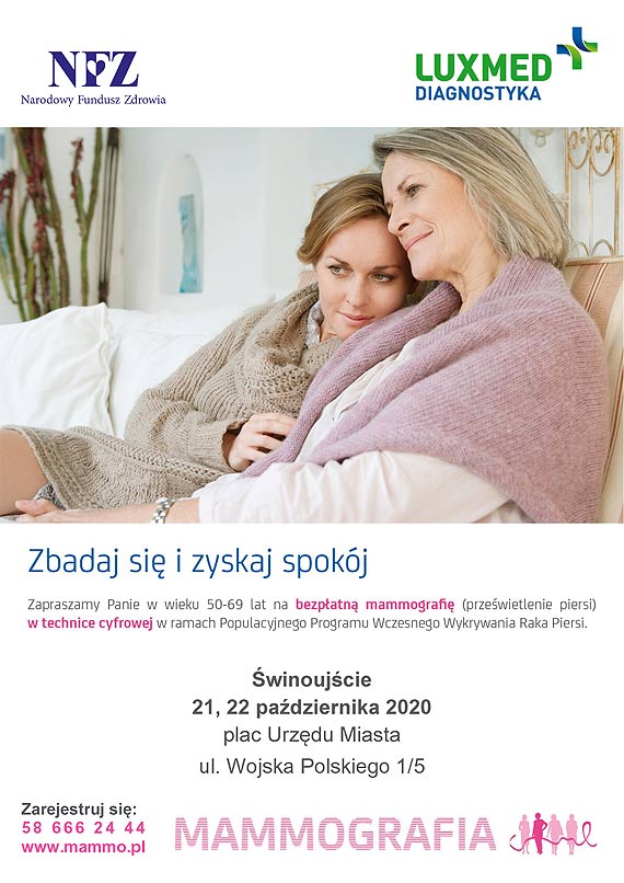 Padziernik Miesicem wiadomoci Raka Piersi – bezpatne badania mammograficzne LUX MED – winoujcie