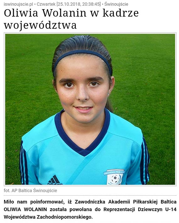 W pik gra lepiej od chopakw. Oliwia Wolanin od 2 lat wystpuje w kadrze wojewdztwa