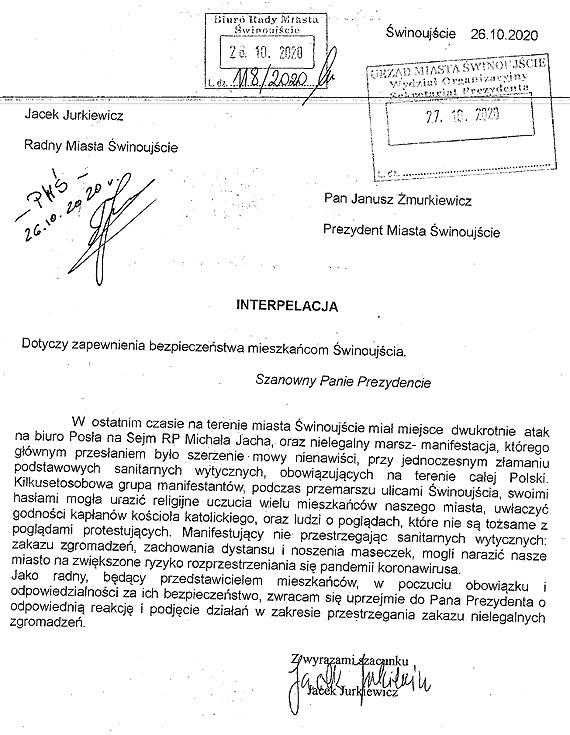 Radny Jurkiewicz chce, żeby Żmurkiewicz zadziałał