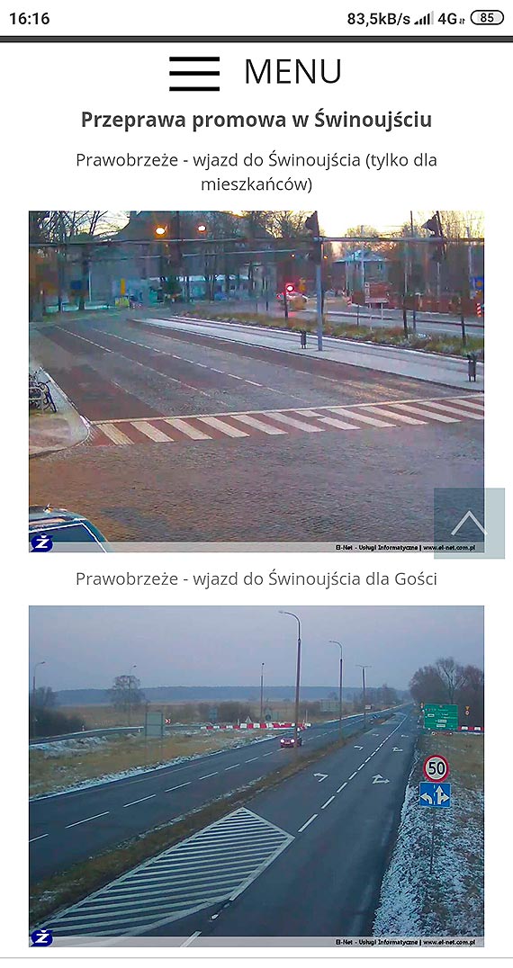 Przeprawa promowa.Obraz z kamer vs rzeczywisto