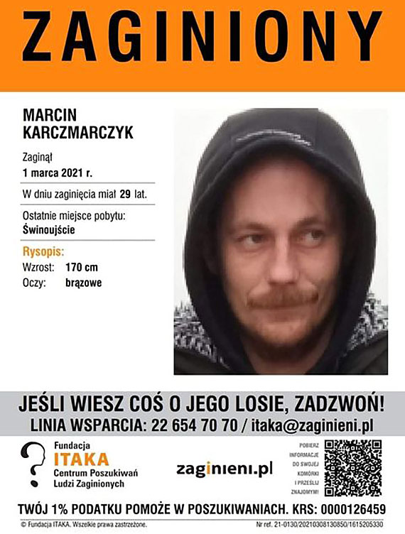 Zaginął świnoujścianin Marcin Karczmarczyk. Bliscy proszą o pomoc w jego odnalezieniu