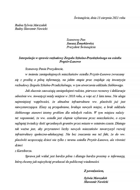 Grupa Morska: konieczna rozbudowa Zespołu Szkół osiedla Przytór-Łunowo!