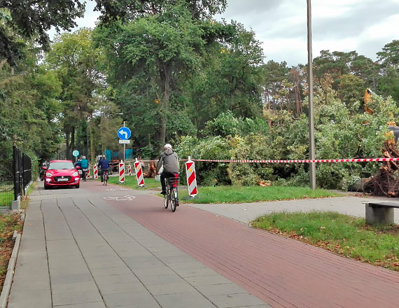 Armagedon na remontowanej ulicy Grunwaldzkiej. Autobusy, samochody osobowe, a nawet ciki sprzt  jed po ciece rowerowej i chodniku