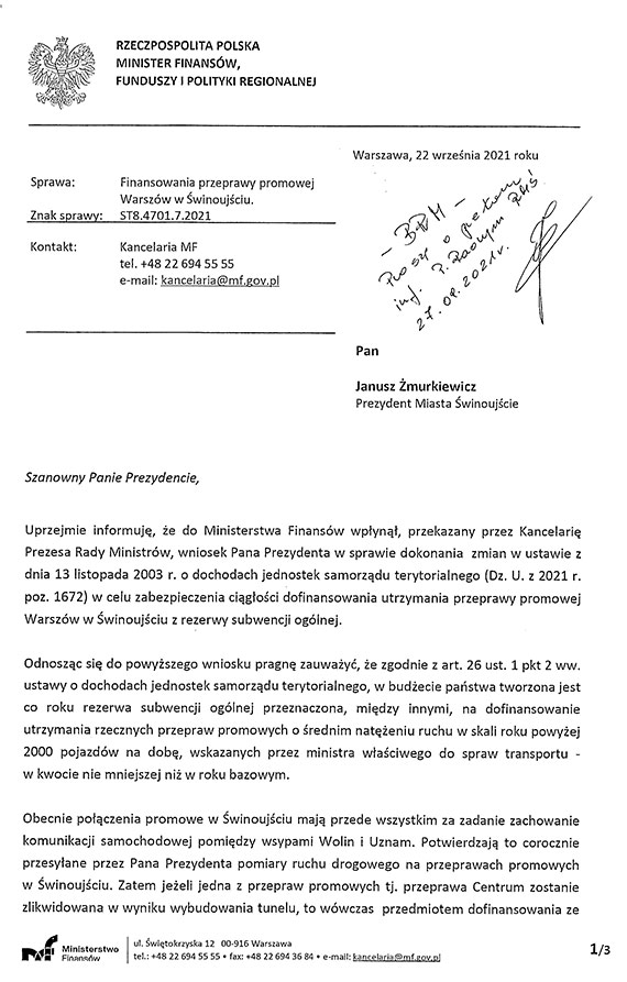 Prezydent murkiewicz kasy na promy nie chcia, to Rzd RP mwi – nie dla zmiany ustawy