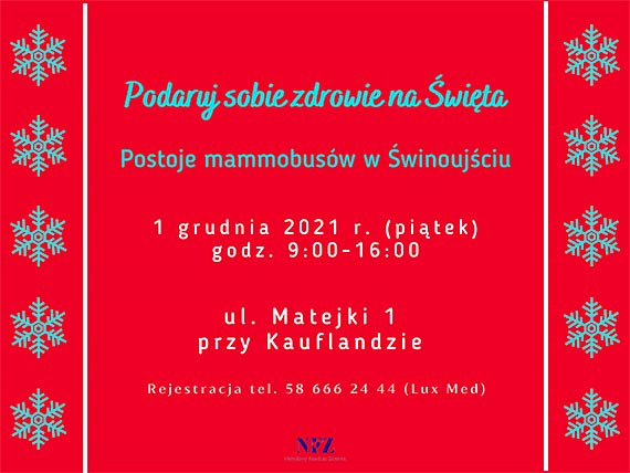 ZACHODNIOPOMORSKI ODDZIA WOJEWDZKI NFZ zaprasza na bezpatne badania mammograficzne